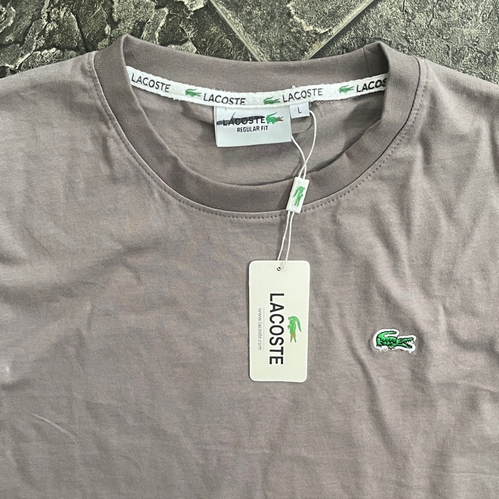⭐️NWT LACOSTE Men's Taupe Regular Fit T-shirt w Embroidered Logo Preppy Coastal